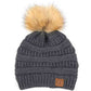 C.C Solid Ribbed Knit Beanie with Pom