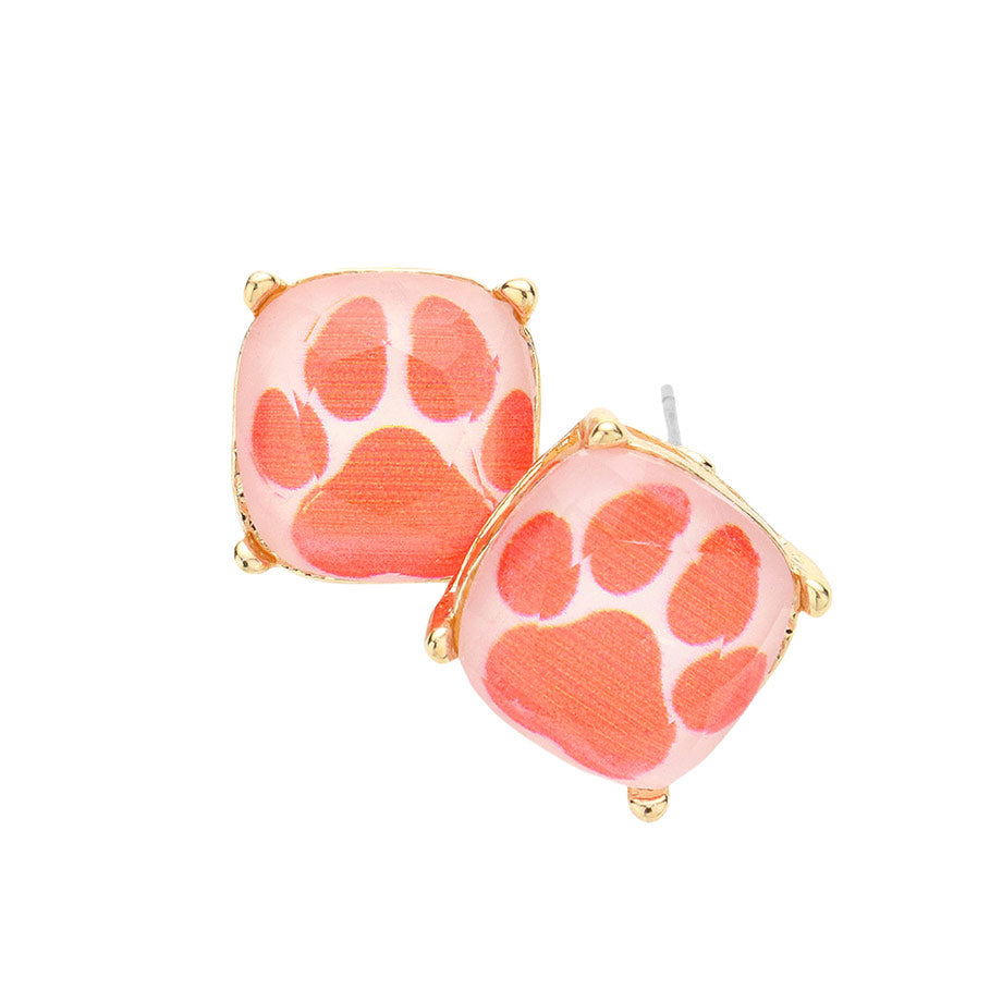 Paw Accented Square Stud Earrings