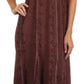 Sakkas Stonewashed Empire Waist Floral Vine Trumpet Crepe Inlay Ruffle Hem Dress