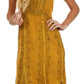 Sakkas Stonewashed Empire Waist Floral Vine Trumpet Crepe Inlay Ruffle Hem Dress