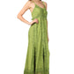 Sakkas Stonewashed Empire Waist Floral Vine Trumpet Crepe Inlay Ruffle Hem Dress