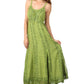 Sakkas Stonewashed Empire Waist Floral Vine Trumpet Crepe Inlay Ruffle Hem Dress