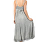Sakkas Stonewashed Empire Waist Floral Vine Trumpet Crepe Inlay Ruffle Hem Dress