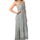Sakkas Stonewashed Empire Waist Floral Vine Trumpet Crepe Inlay Ruffle Hem Dress