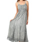 Sakkas Stonewashed Empire Waist Floral Vine Trumpet Crepe Inlay Ruffle Hem Dress