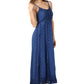 Sakkas Stonewashed Empire Waist Floral Vine Trumpet Crepe Inlay Ruffle Hem Dress