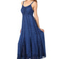 Sakkas Stonewashed Empire Waist Floral Vine Trumpet Crepe Inlay Ruffle Hem Dress