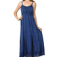 Sakkas Stonewashed Empire Waist Floral Vine Trumpet Crepe Inlay Ruffle Hem Dress