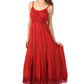 Sakkas Stonewashed Empire Waist Floral Vine Trumpet Crepe Inlay Ruffle Hem Dress