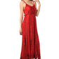 Sakkas Stonewashed Empire Waist Floral Vine Trumpet Crepe Inlay Ruffle Hem Dress