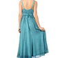 Sakkas Stonewashed Empire Waist Floral Vine Trumpet Crepe Inlay Ruffle Hem Dress