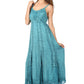 Sakkas Stonewashed Empire Waist Floral Vine Trumpet Crepe Inlay Ruffle Hem Dress