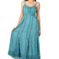 Sakkas Stonewashed Empire Waist Floral Vine Trumpet Crepe Inlay Ruffle Hem Dress