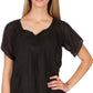 Sakkas Embroidered 100% Cotton Semi-Sheer Short Sleeve Gauzy Top / Blouse