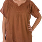 Sakkas Embroidered 100% Cotton Semi-Sheer Short Sleeve Gauzy Top / Blouse