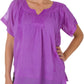 Sakkas Embroidered 100% Cotton Semi-Sheer Short Sleeve Gauzy Top / Blouse