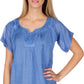 Sakkas Embroidered 100% Cotton Semi-Sheer Short Sleeve Gauzy Top / Blouse