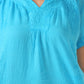 Sakkas Embroidered 100% Cotton Semi-Sheer Short Sleeve Gauzy Top / Blouse