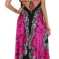 Sakkas Veins Print Satin V-Neck Halter Handkerchief Hem Dress