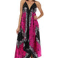 Sakkas Veins Print Satin V-Neck Halter Handkerchief Hem Dress