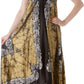 Sakkas Veins Print Satin V-Neck Halter Handkerchief Hem Dress