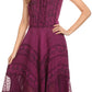 Sakkas Sundara Stonewashed Rayon Embroidered Mid Length Dress