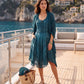 Sakkas Sundara Stonewashed Rayon Embroidered Mid Length Dress