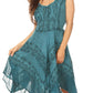 Sakkas Sundara Stonewashed Rayon Embroidered Mid Length Dress