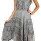 Sakkas Sundara Stonewashed Rayon Embroidered Mid Length Dress