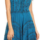 Sakkas Sundara Stonewashed Rayon Embroidered Mid Length Dress