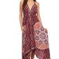 Sakkas Shana Batik Embroidered Handkerchief Hem Adjustable Halter Dress