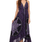Sakkas Shana Batik Embroidered Handkerchief Hem Adjustable Halter Dress