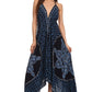 Sakkas Shana Batik Embroidered Handkerchief Hem Adjustable Halter Dress