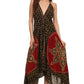 Sakkas Shana Batik Embroidered Handkerchief Hem Adjustable Halter Dress