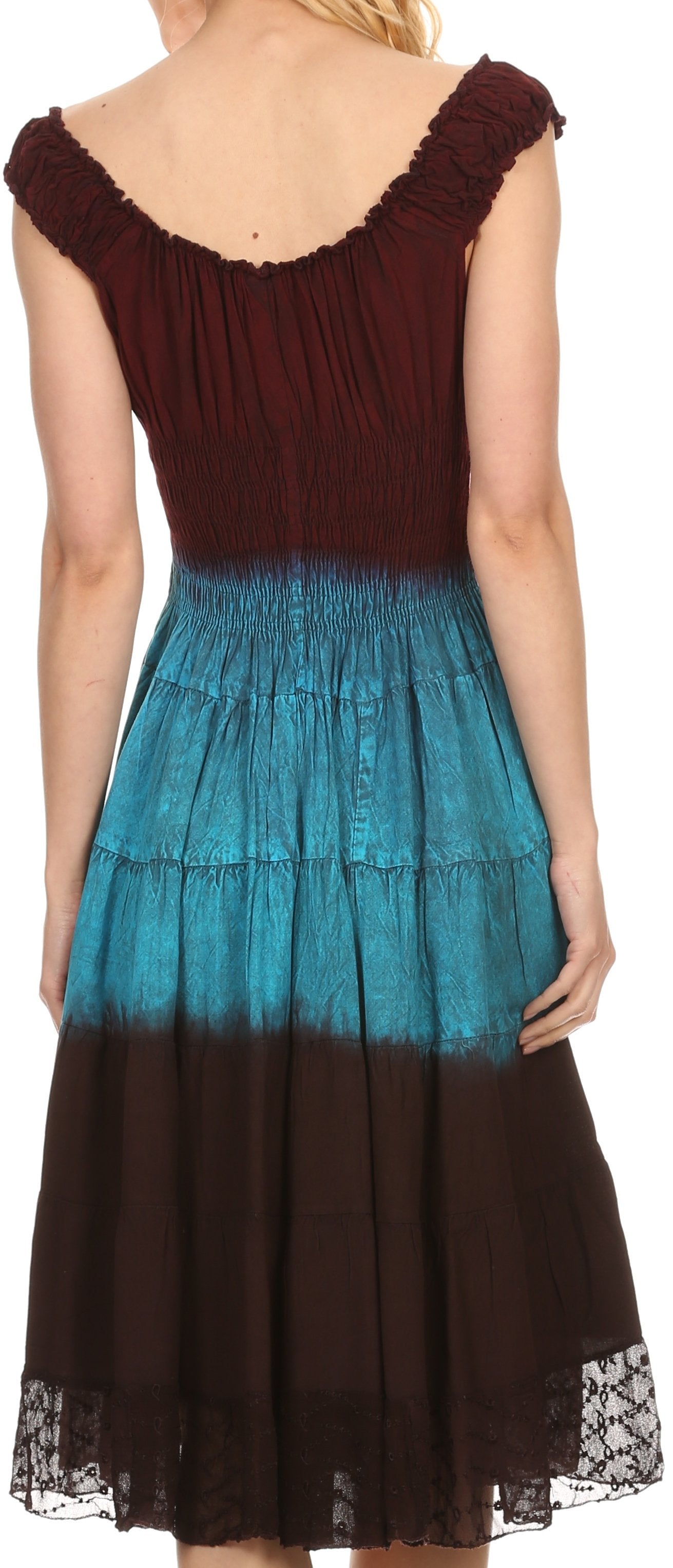 Sakkas Balayga Ombre Tie Dye Batik Adjustable Ruffle Tank Top Sleeveless Dress