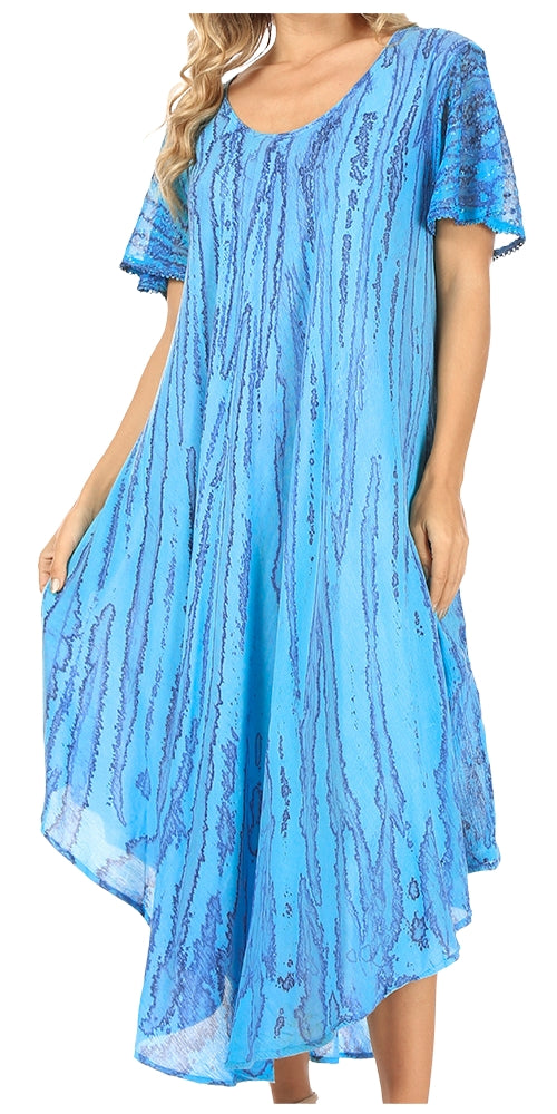 Sakkas Faye Cap Sleeved Cotton Caftan Cover Up Dress
