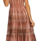 Sakkas Laney Tie Dye Lace Smocked Empire Waist Long Picot Hem Dress