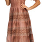 Sakkas Laney Tie Dye Lace Smocked Empire Waist Long Picot Hem Dress