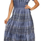 Sakkas Laney Tie Dye Lace Smocked Empire Waist Long Picot Hem Dress