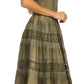 Sakkas Laney Tie Dye Lace Smocked Empire Waist Long Picot Hem Dress