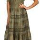 Sakkas Laney Tie Dye Lace Smocked Empire Waist Long Picot Hem Dress