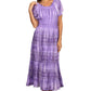 Sakkas Laney Tie Dye Lace Smocked Empire Waist Long Picot Hem Dress
