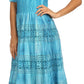 Sakkas Laney Tie Dye Lace Smocked Empire Waist Long Picot Hem Dress