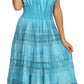 Sakkas Laney Tie Dye Lace Smocked Empire Waist Long Picot Hem Dress