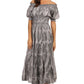 Sakkas Melissa Two Tone Dyed Tiered Smocked Waist Long Dress With Short Sleeves