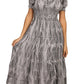 Sakkas Melissa Two Tone Dyed Tiered Smocked Waist Long Dress With Short Sleeves