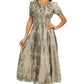 Sakkas Melissa Two Tone Dyed Tiered Smocked Waist Long Dress With Short Sleeves