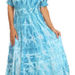Sakkas Melissa Two Tone Dyed Tiered Smocked Waist Long Dress With Short Sleeves