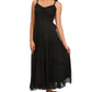 Sakkas Iris Plaid Stonewashed Rayon Embroidered Adjustable Spaghetti Straps Dress