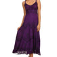Sakkas Iris Plaid Stonewashed Rayon Embroidered Adjustable Spaghetti Straps Dress